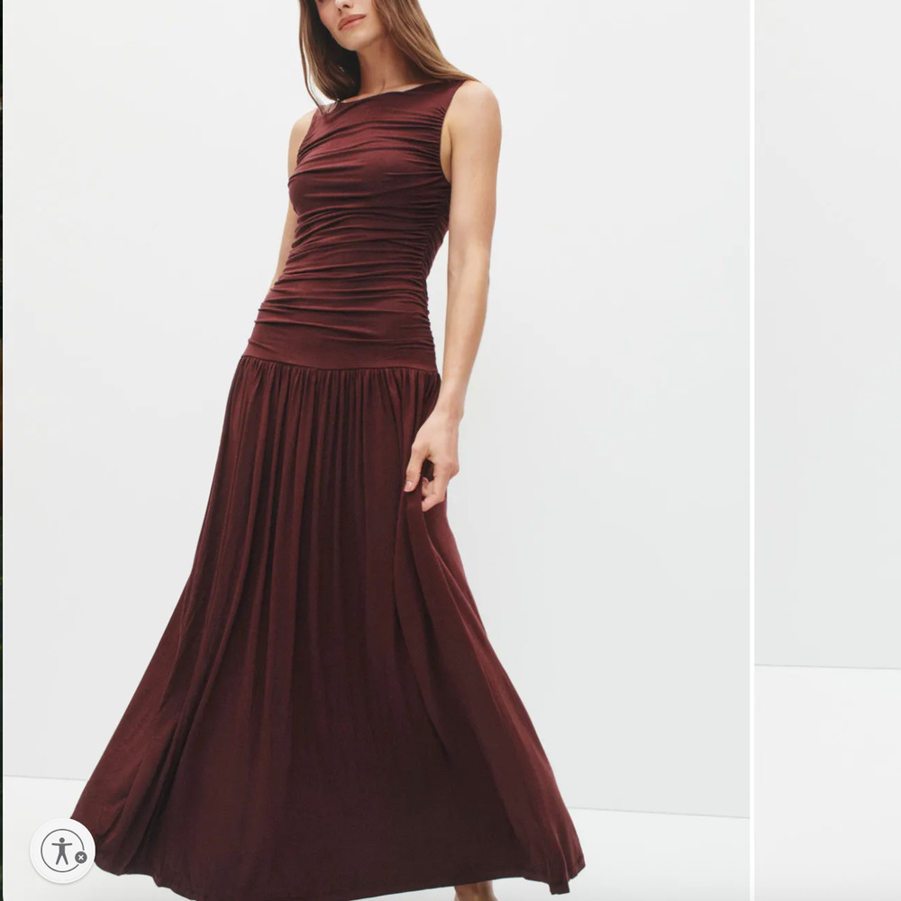 Summer Away Brown Ruched Maxi Dress XL Drop Waist Fall Vacation Designer $160
